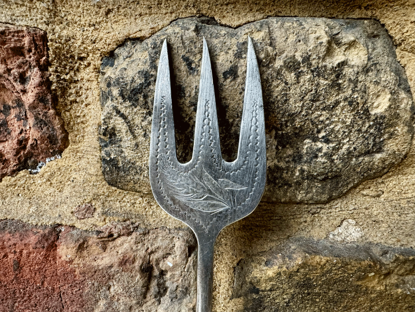 rare antique edwardian silver plated bread fork motto