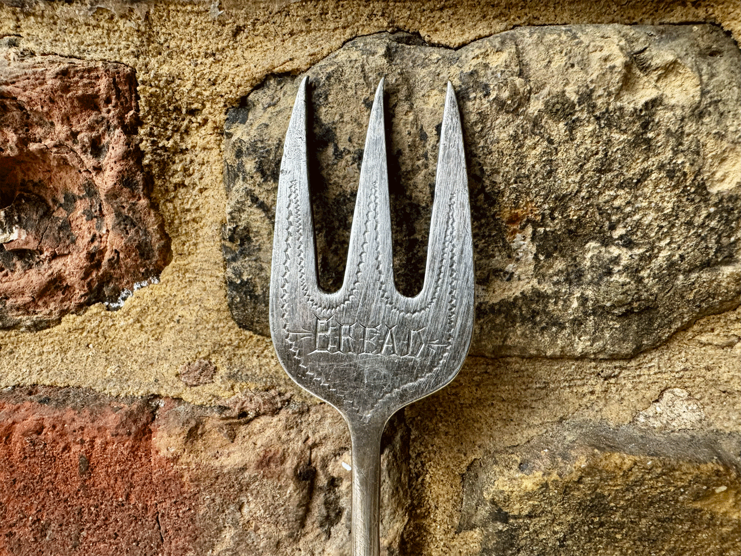 rare antique edwardian silver plated bread fork motto