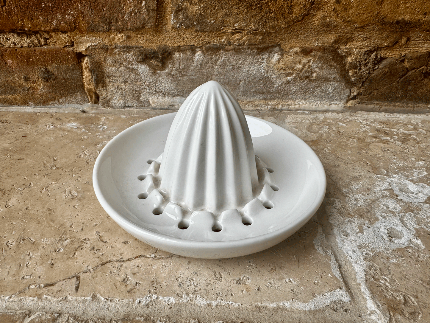 vintage english plain white ironstone lemon juicer squeezer
