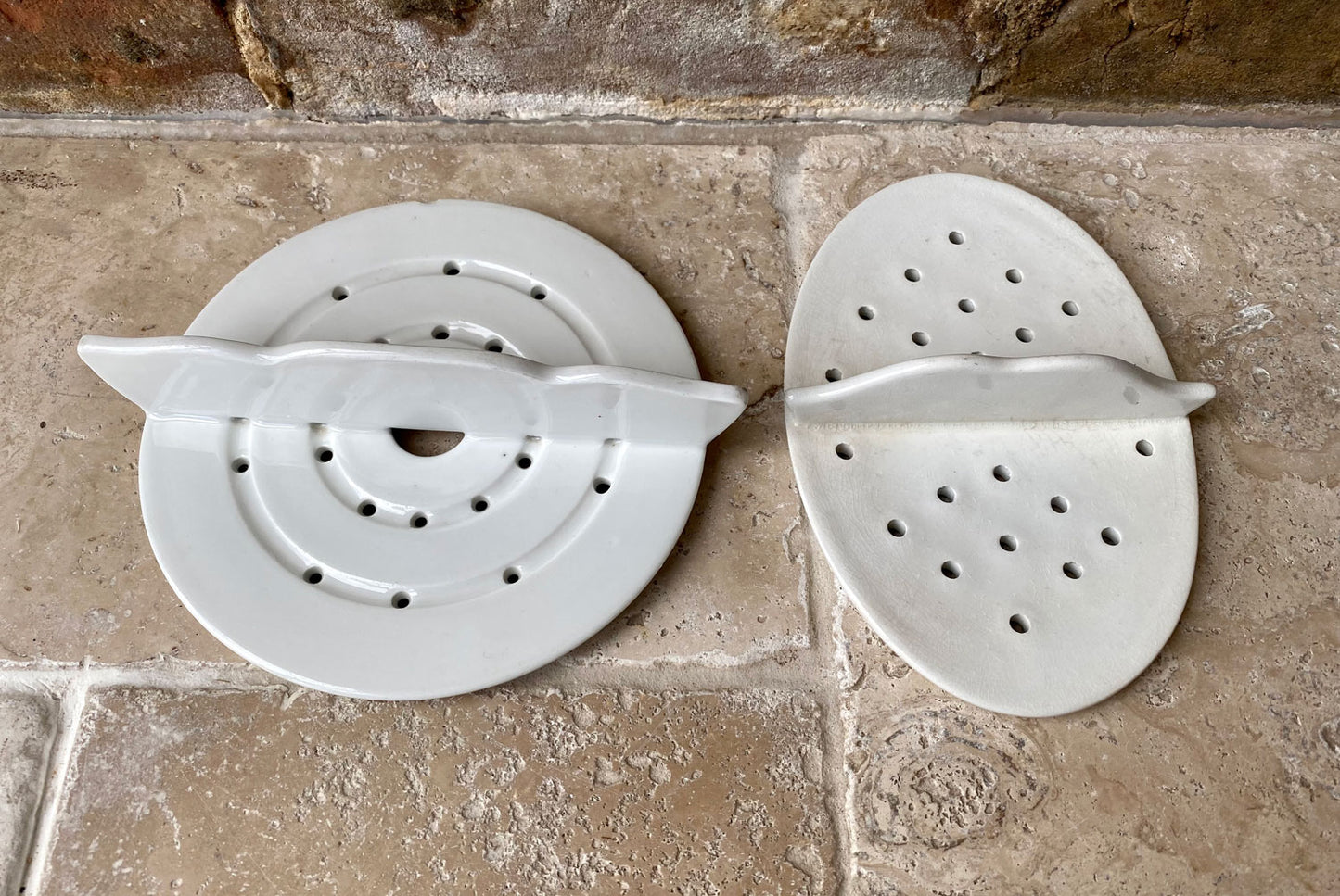 vntage english white ironstone drainer plate rare handle