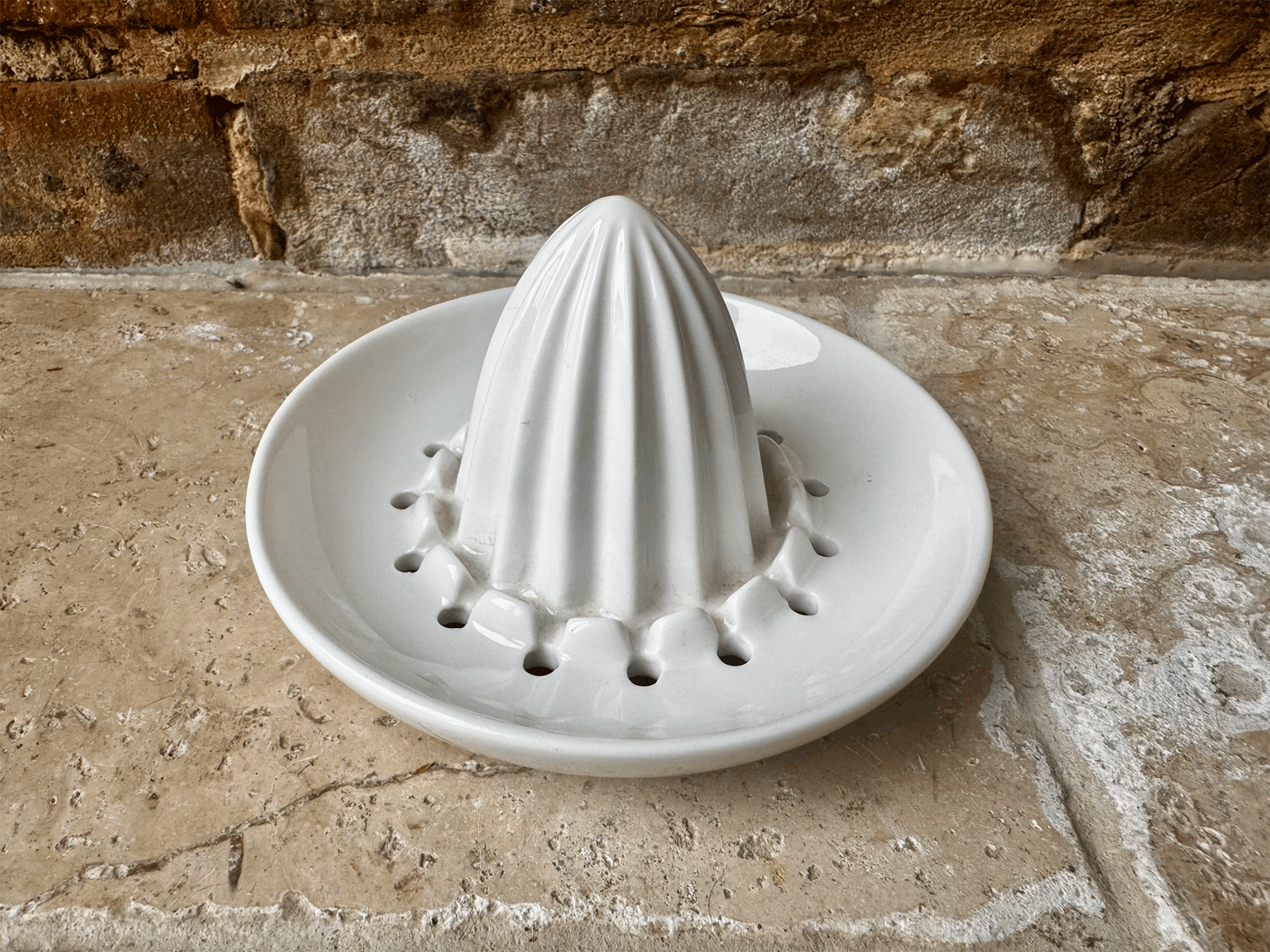 vintage english plain white ironstone lemon juicer squeezer
