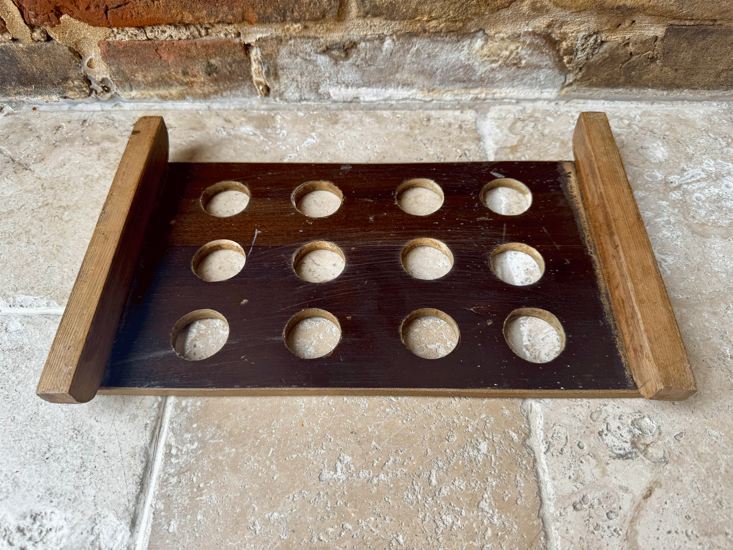 vintage english wooden treen egg tray rack one dozen eggs