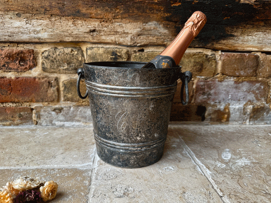 Antique 19th Century Silver Plated Ice Bucket with C Initial
