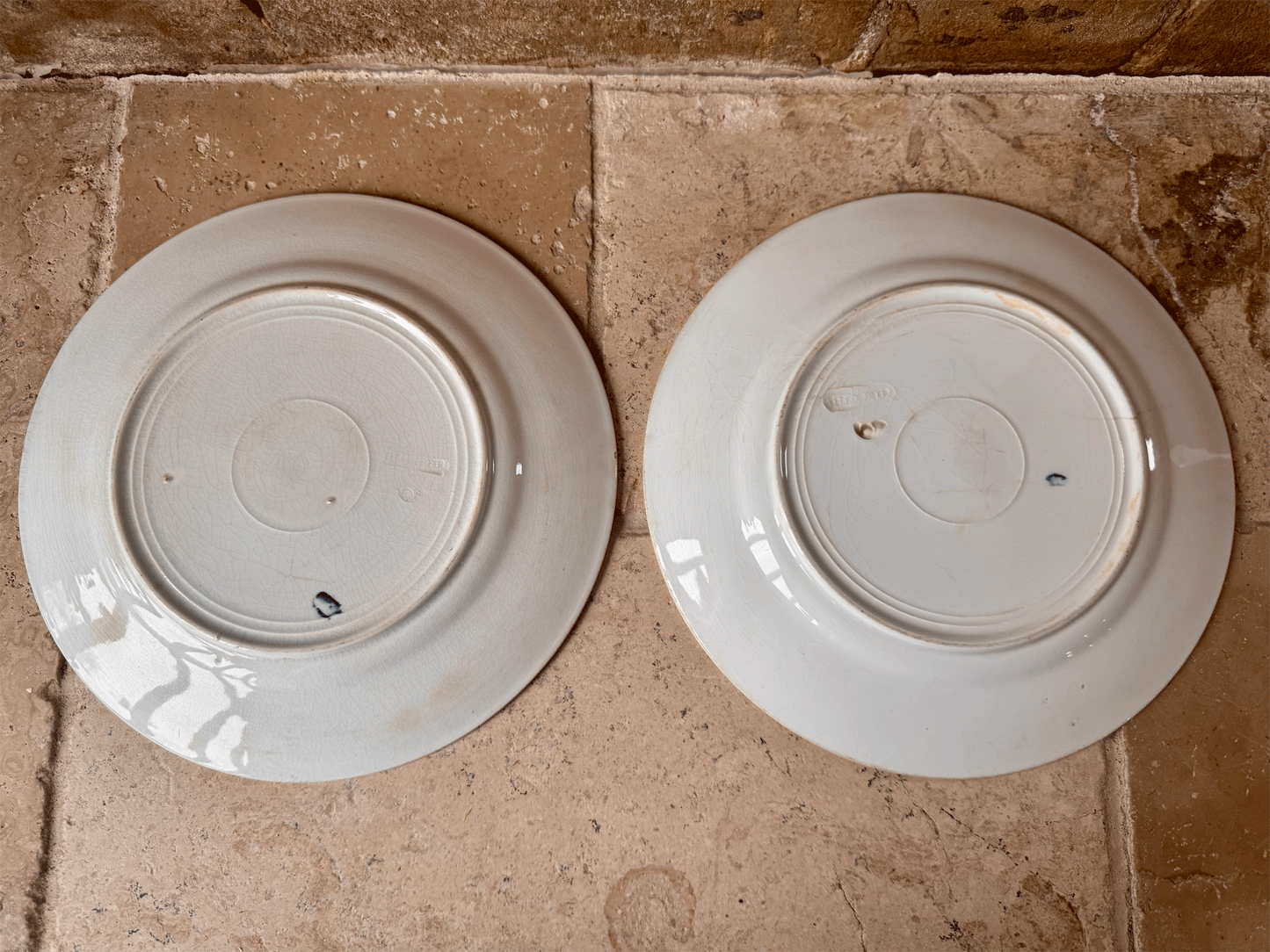 antique french 19th century 1800s country scene pink transferware terre de fer ironstone plate