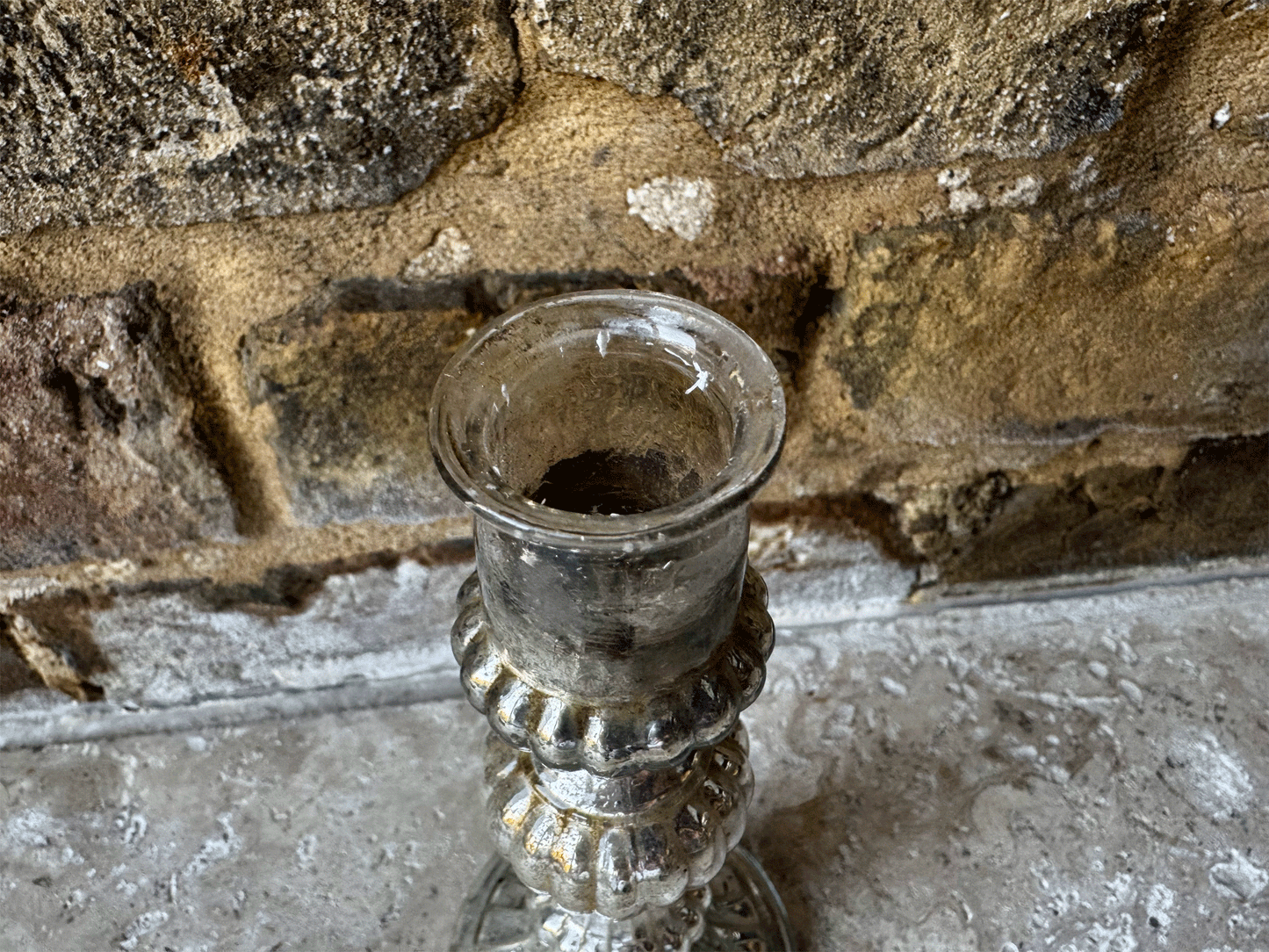 antique french rare ribbed mercury glass candlestick holder