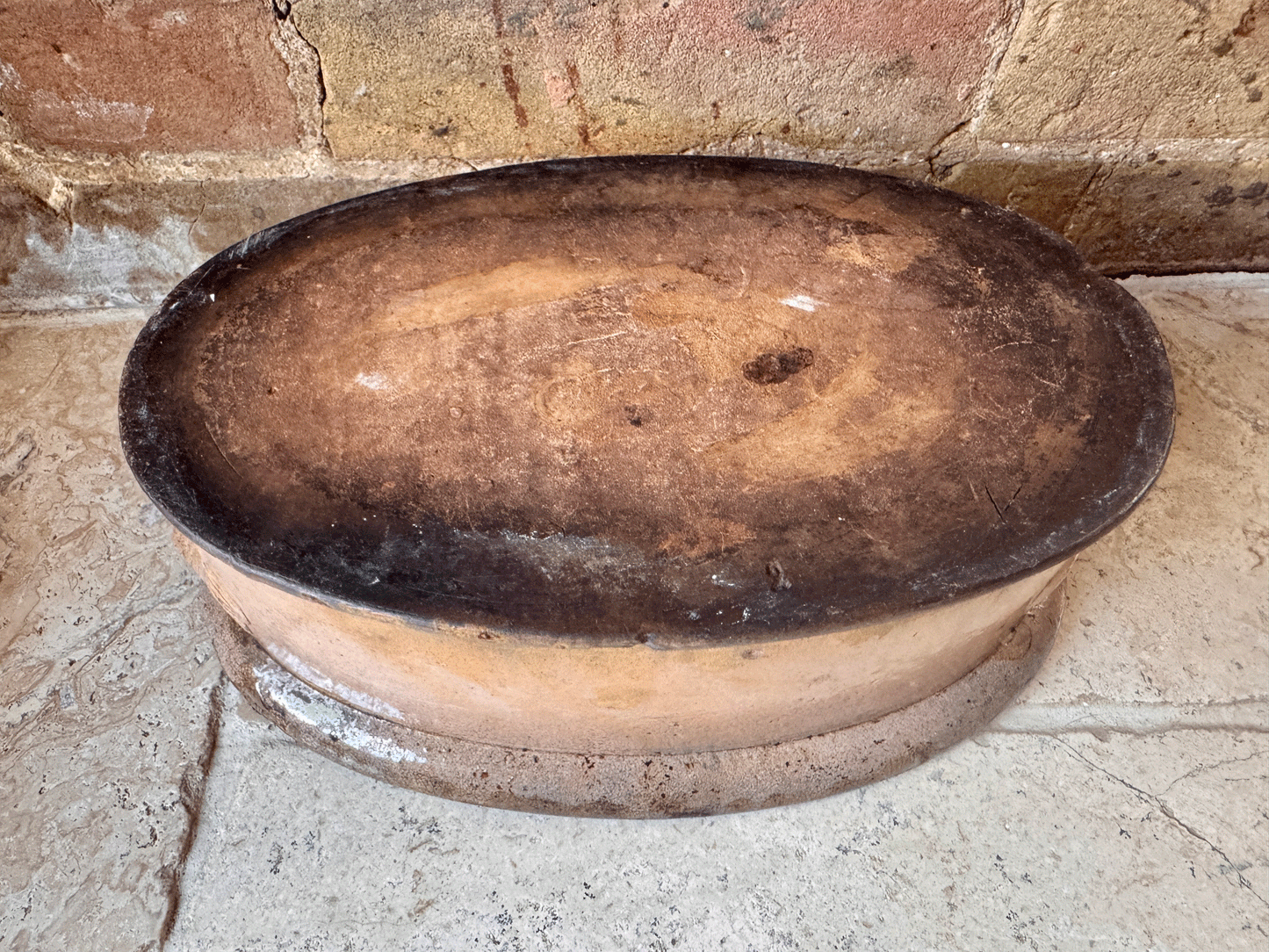 rare antique weathered timeworn peach yellow glaze terrine dish tureen planter