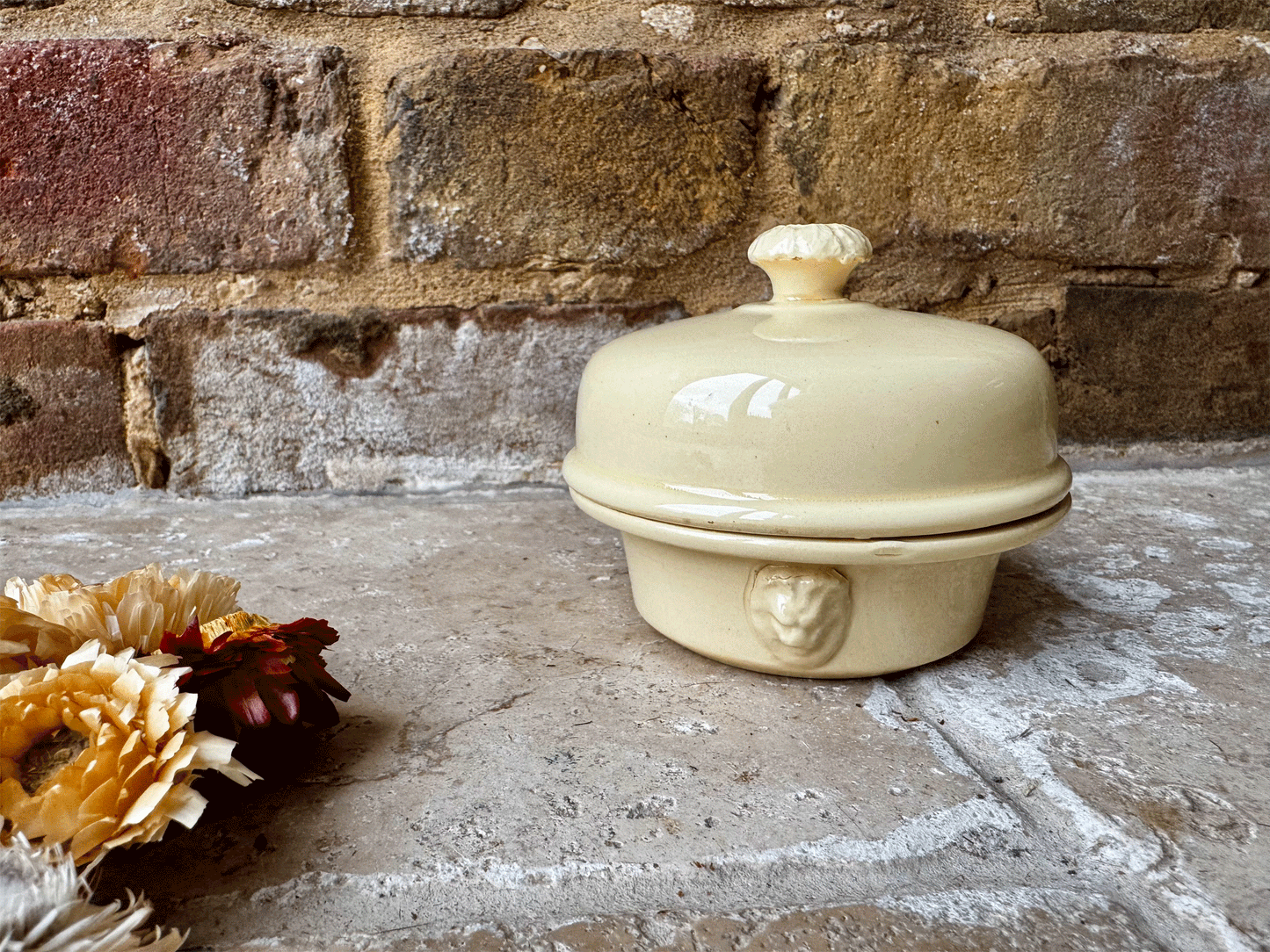 antique french ironstone terrine foie gras terrine advertising pot simplex truffles lion head handles