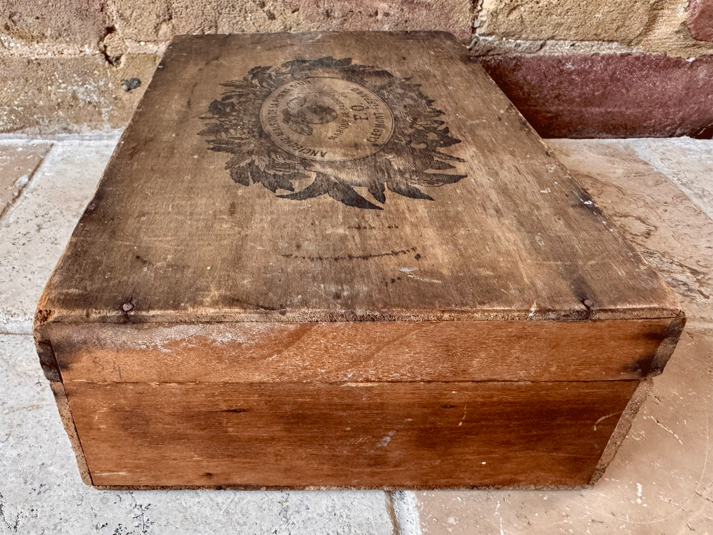 rustic antique french advetising wooden treen box iced fruit sweets fq pomme d'or