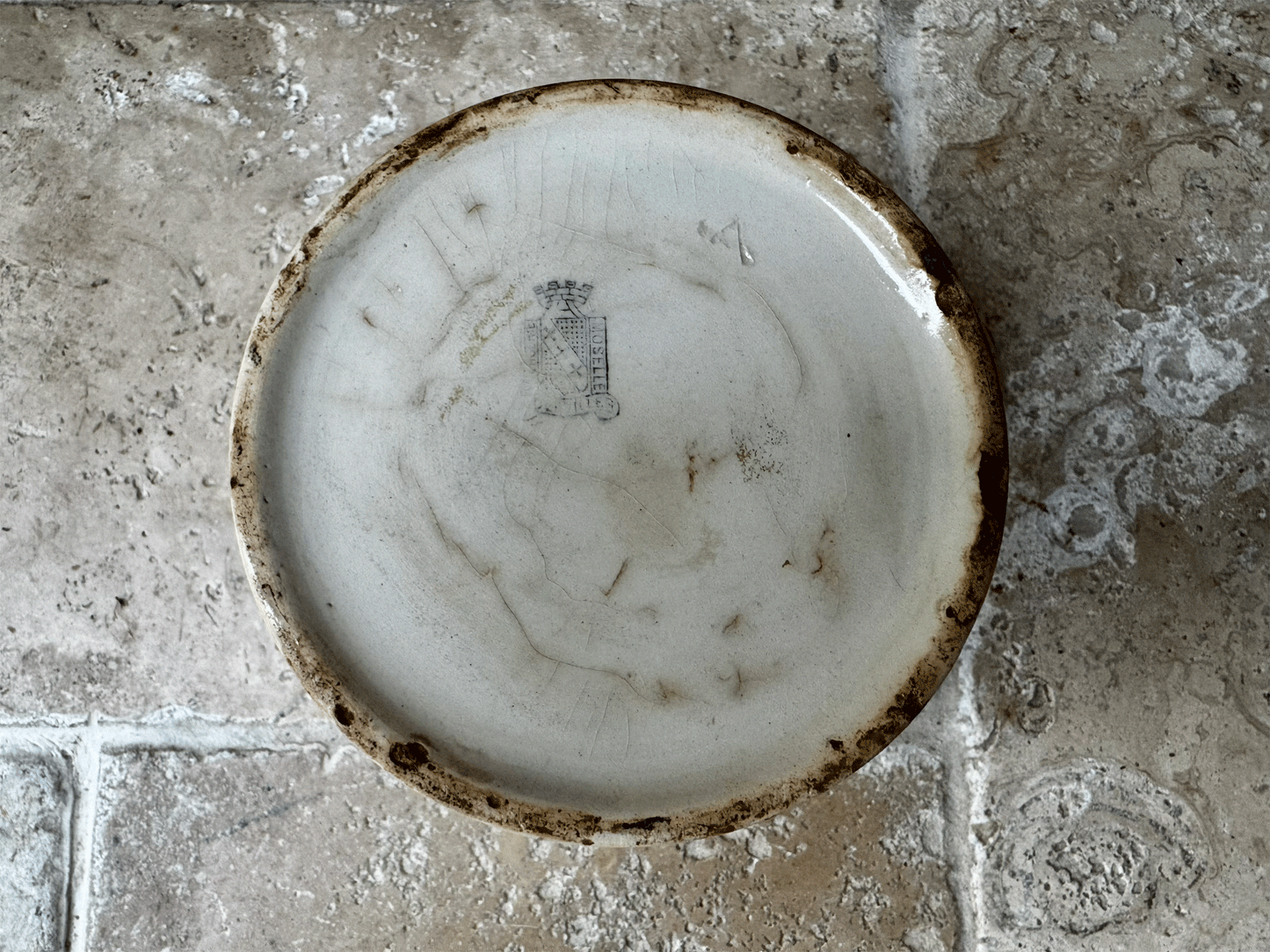 antique french buttery timeworn chunky white ironstone terre de fer confiture pot