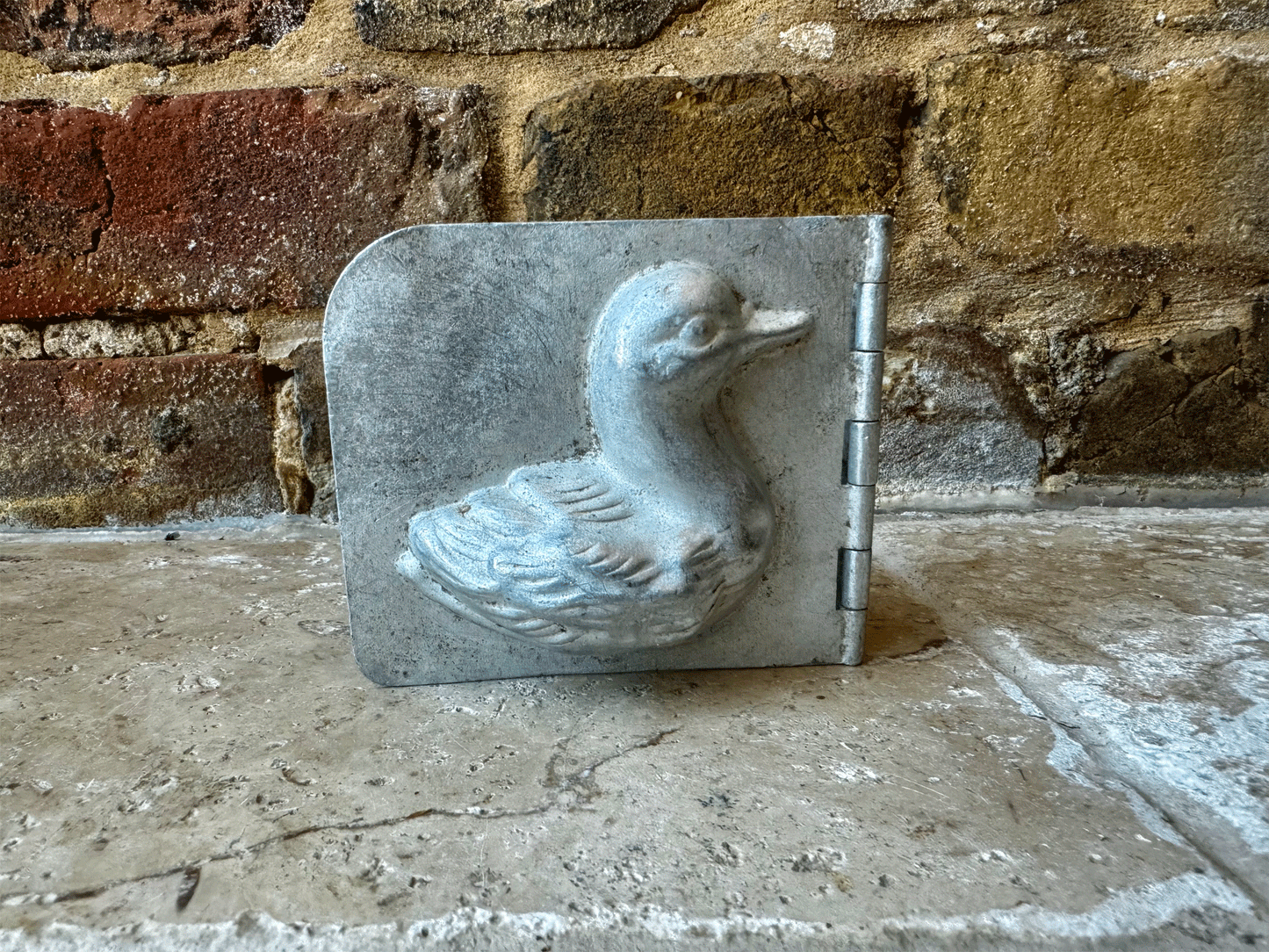 vintage french aluminium chocolate mould duckling