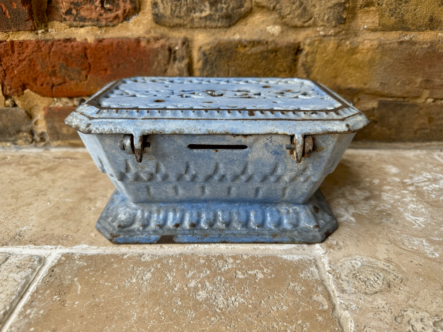 antique 19th century french chauferette foot warmer blue enamel