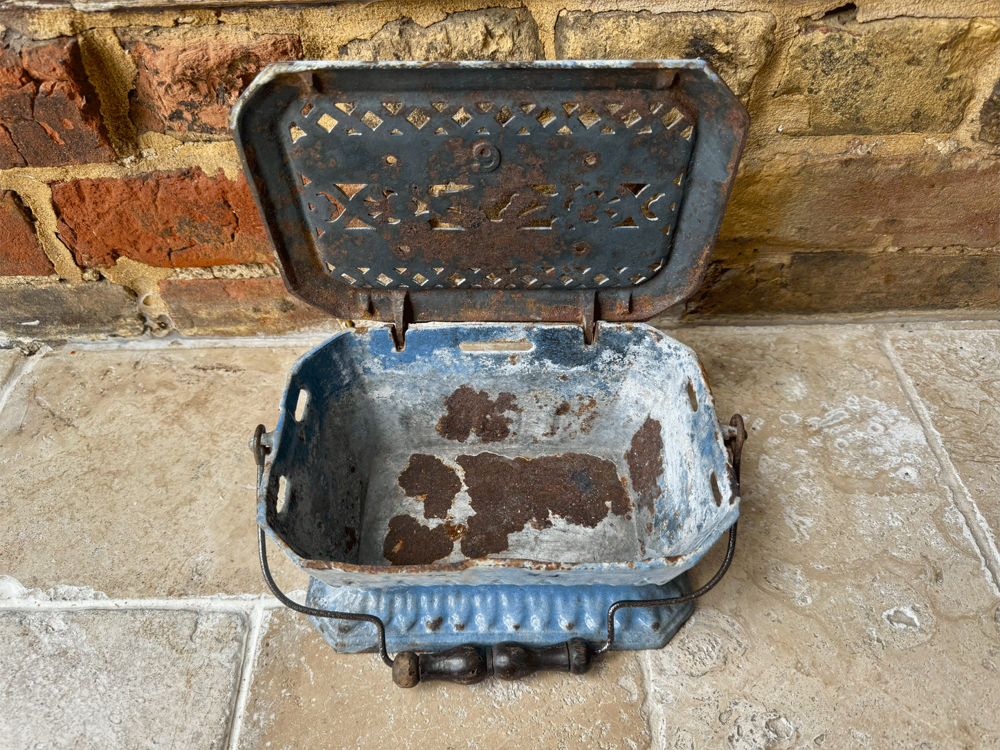 antique 19th century french chauferette foot warmer blue enamel