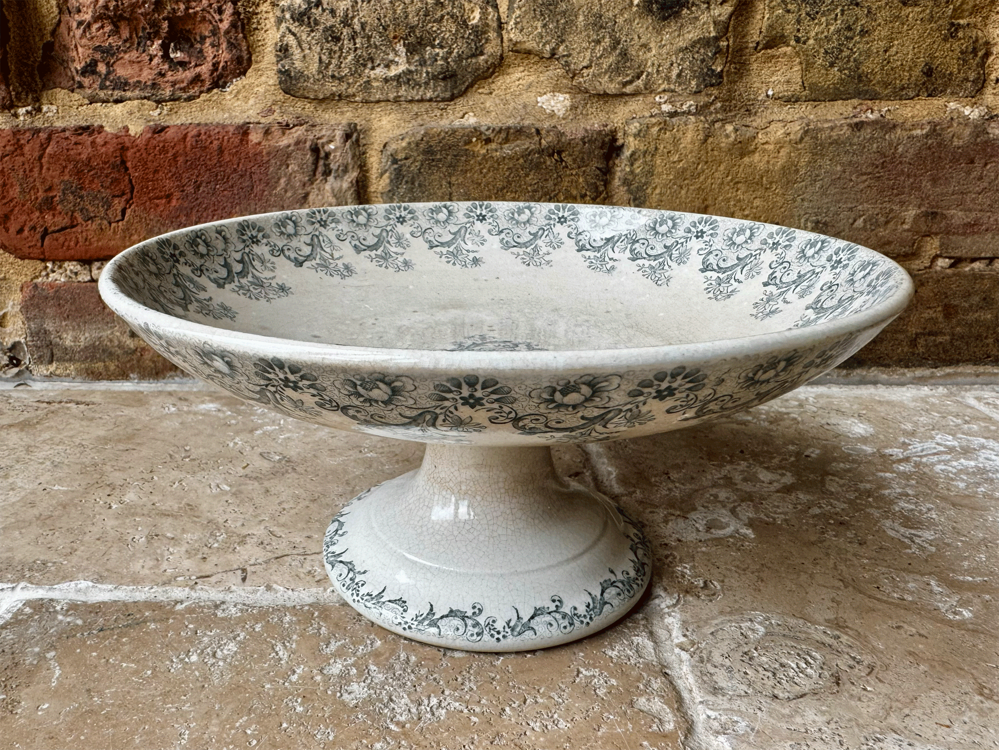 antique french terre de fer ironstone compotier compote dish h boulenger choisy le roi crazed buttery