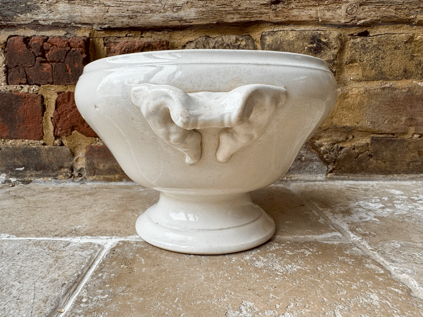 antique french white ironstone buttery timeworn soupiere tureen bowl
