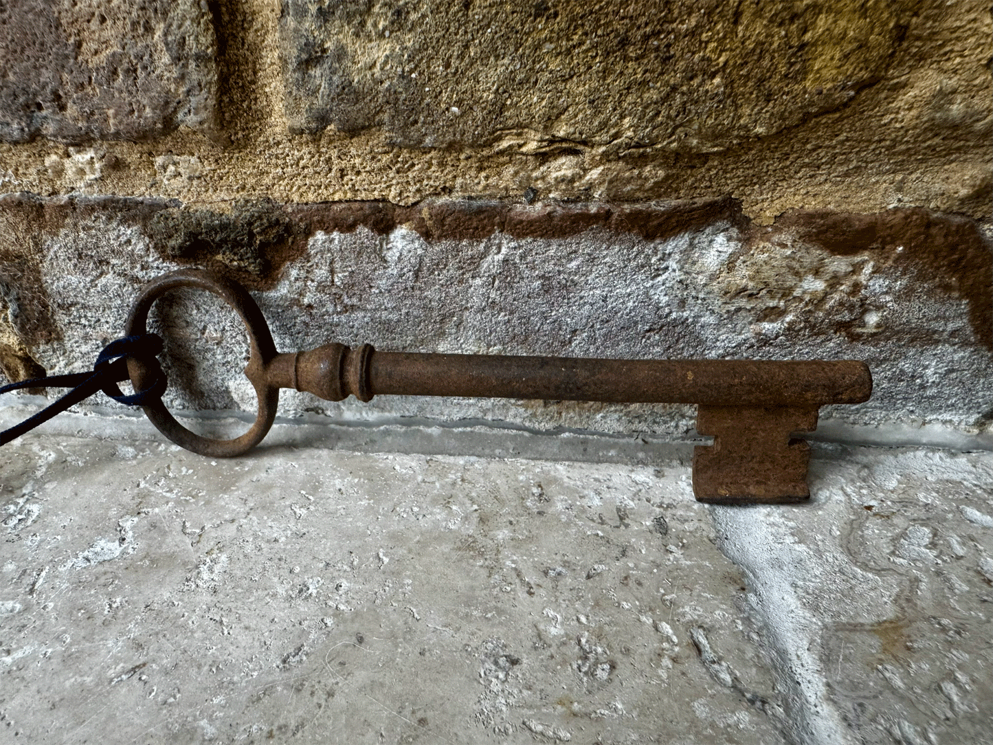 antique french large cast iron key vintage christmas decoration blue velvet ribbon