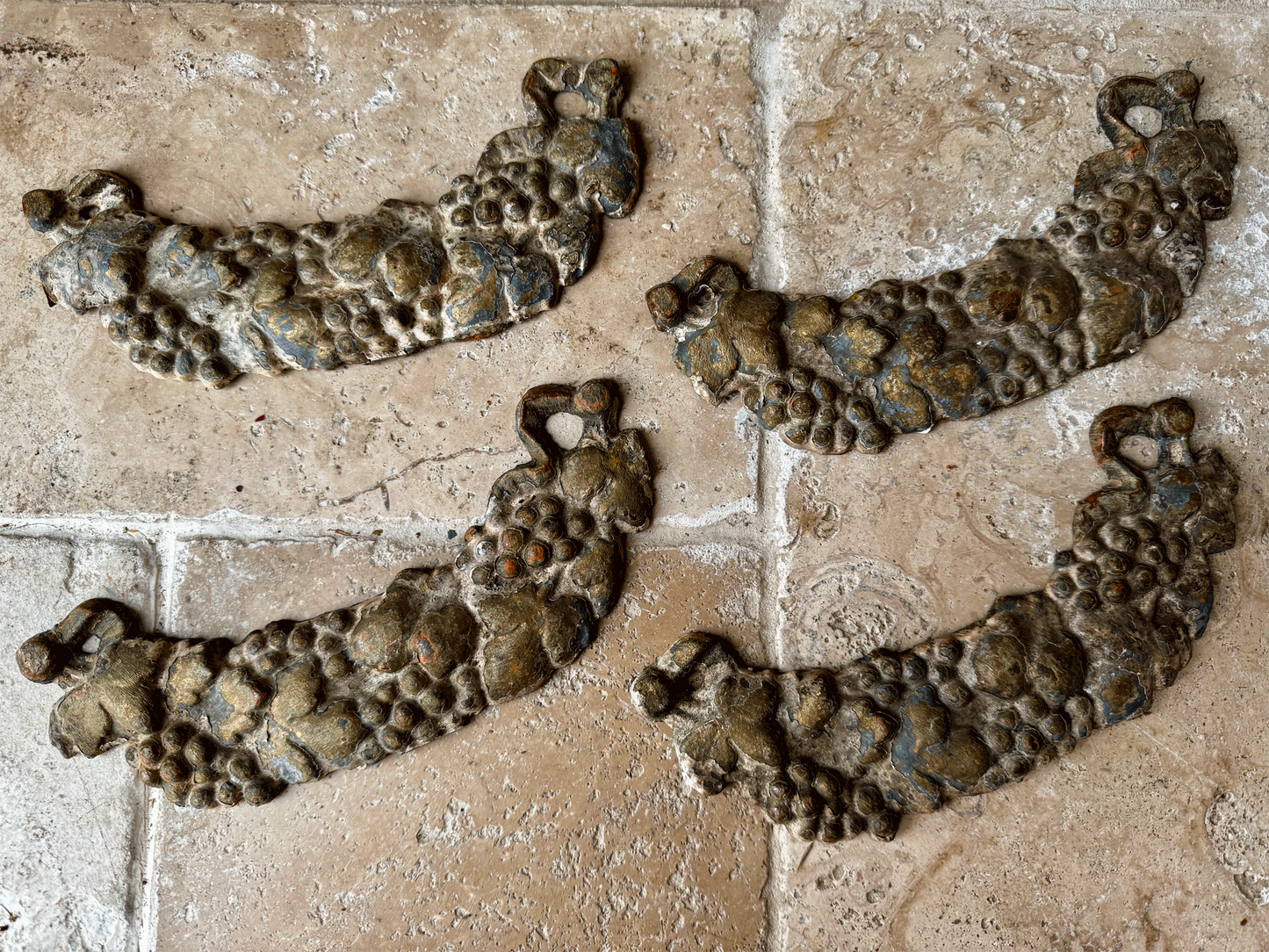 antique french decorative cast iron wall hanging plaque grape vine wine crate handle