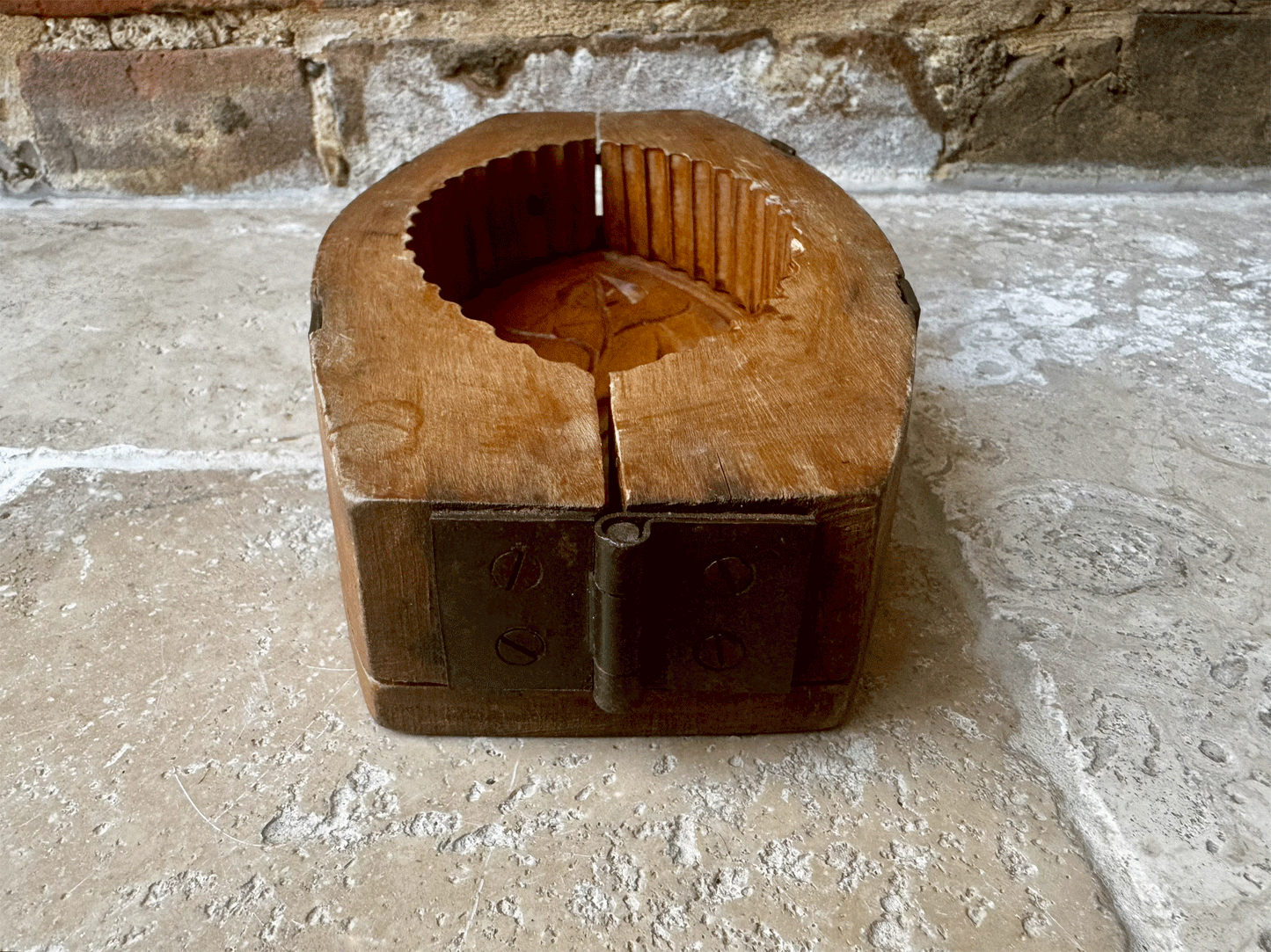 antique french country rustic wooden treen carved butter brick mould rosehips foliage