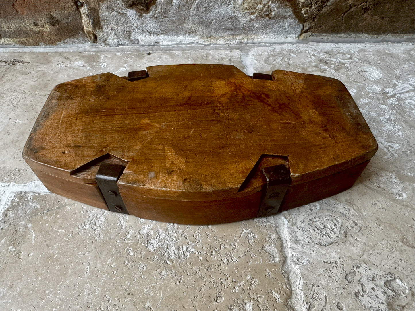 antique french country rustic wooden treen carved butter brick mould rosehips foliage