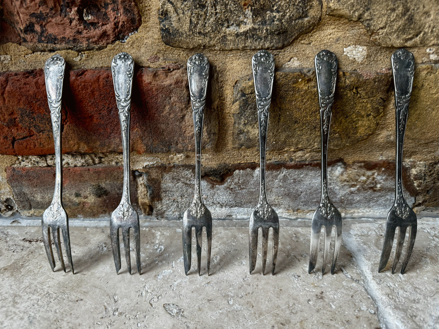 antique french silver plated decorative floral foliage dessert forks