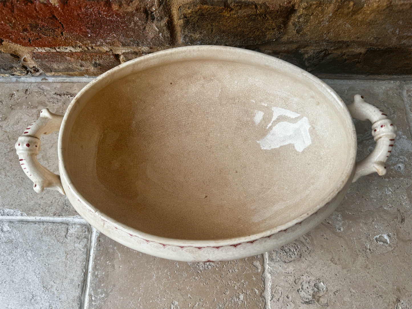 antique french large lidded pink red ironstone soupiere tureen choisy le roi boulanger terre de fer