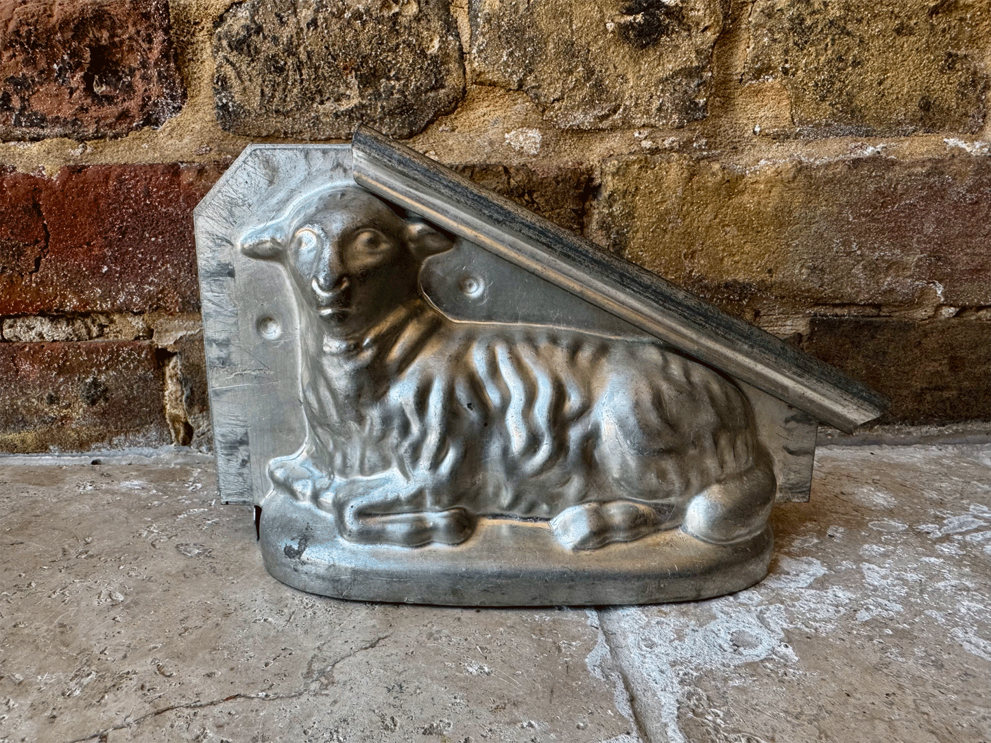 antique french large tin chocolate mould easter lamb