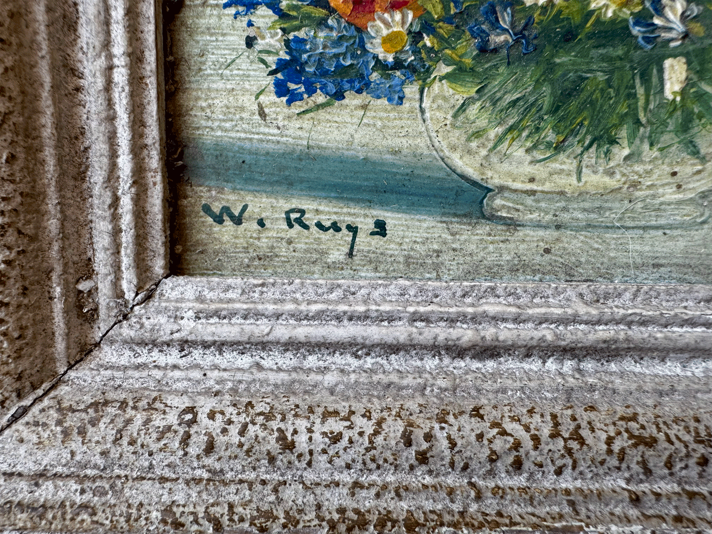 small antique french signed framed oil board florals floral composition
