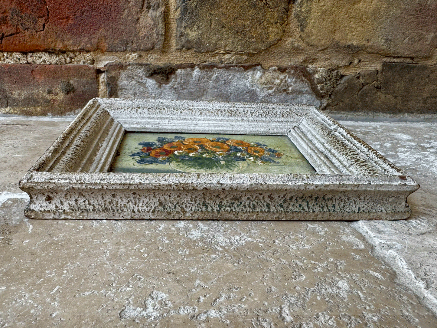 small antique french signed framed oil board florals floral composition