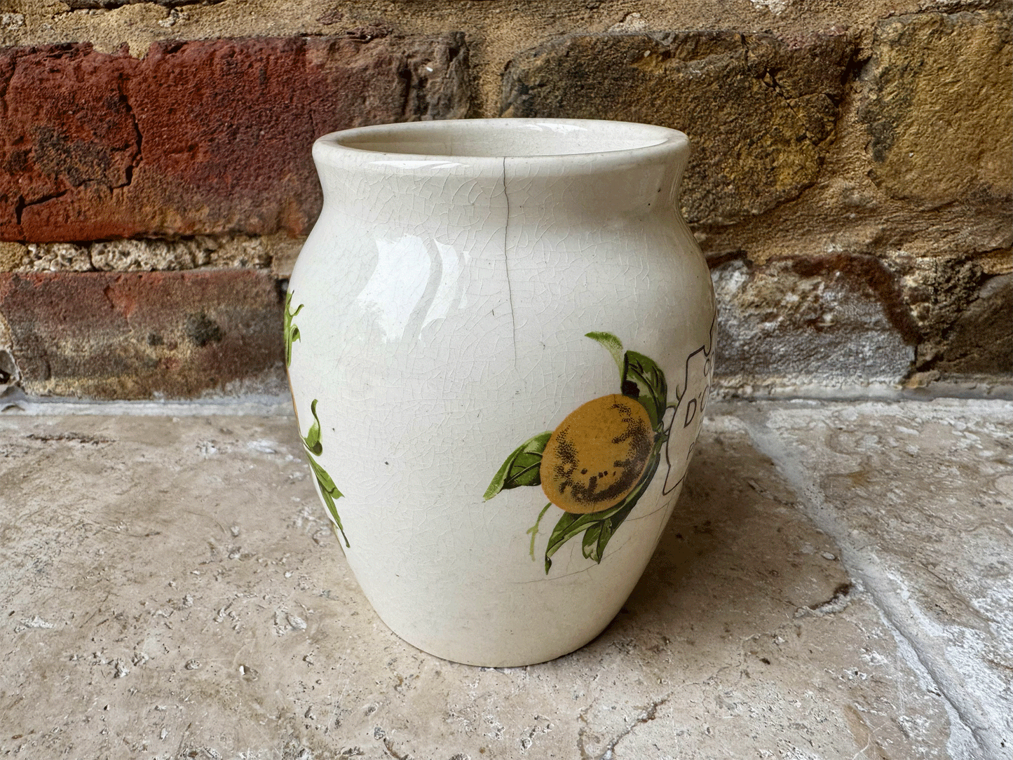 antique french rare white ironstone advertising confiture pot picon oranges