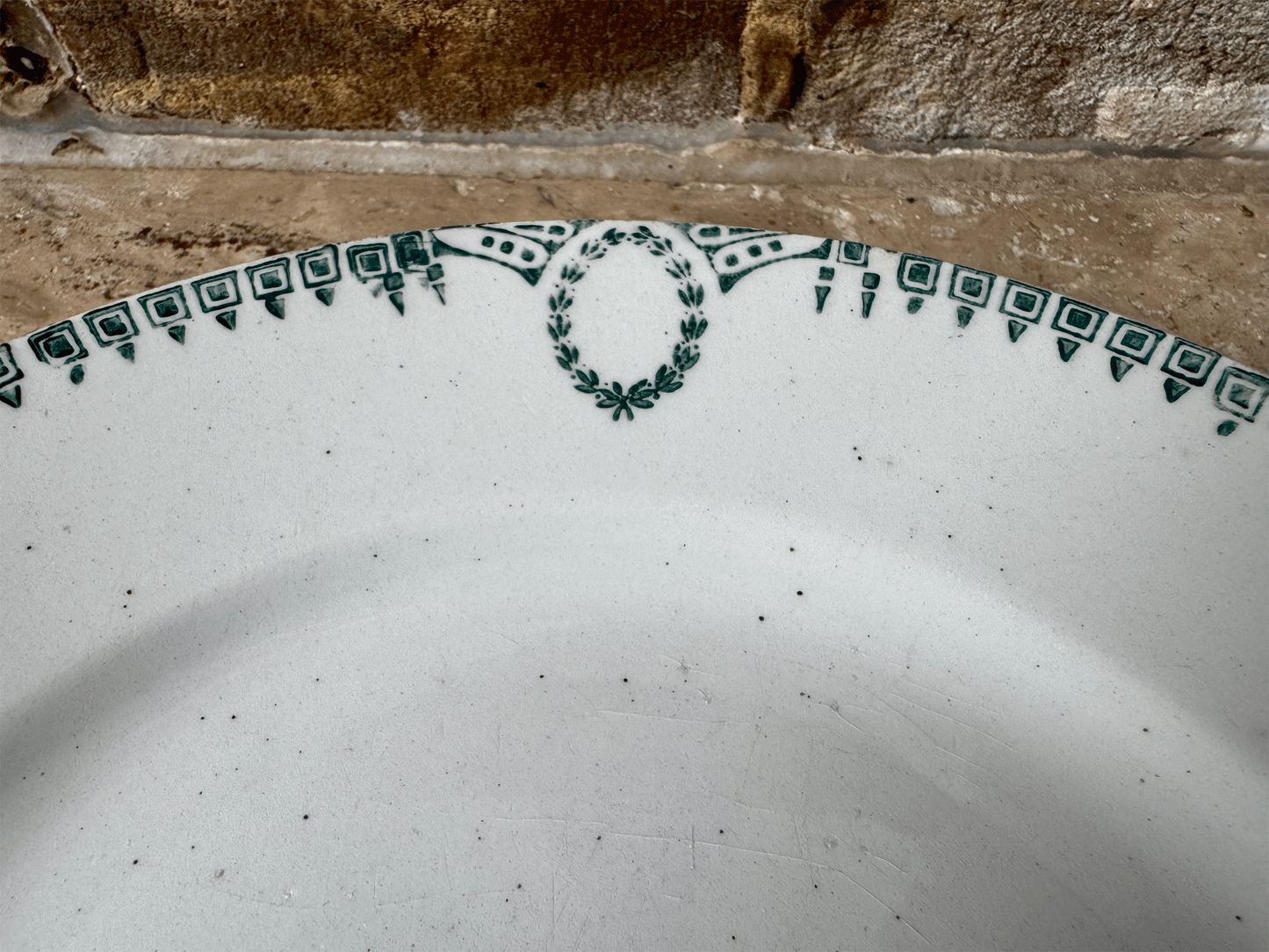 antique french st amand terre de fer ironstone green transferware plate set