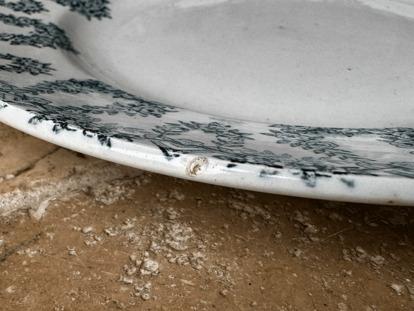 antique french terre de fer ironstone side plate lebacq bouchart green floral transferware garland border