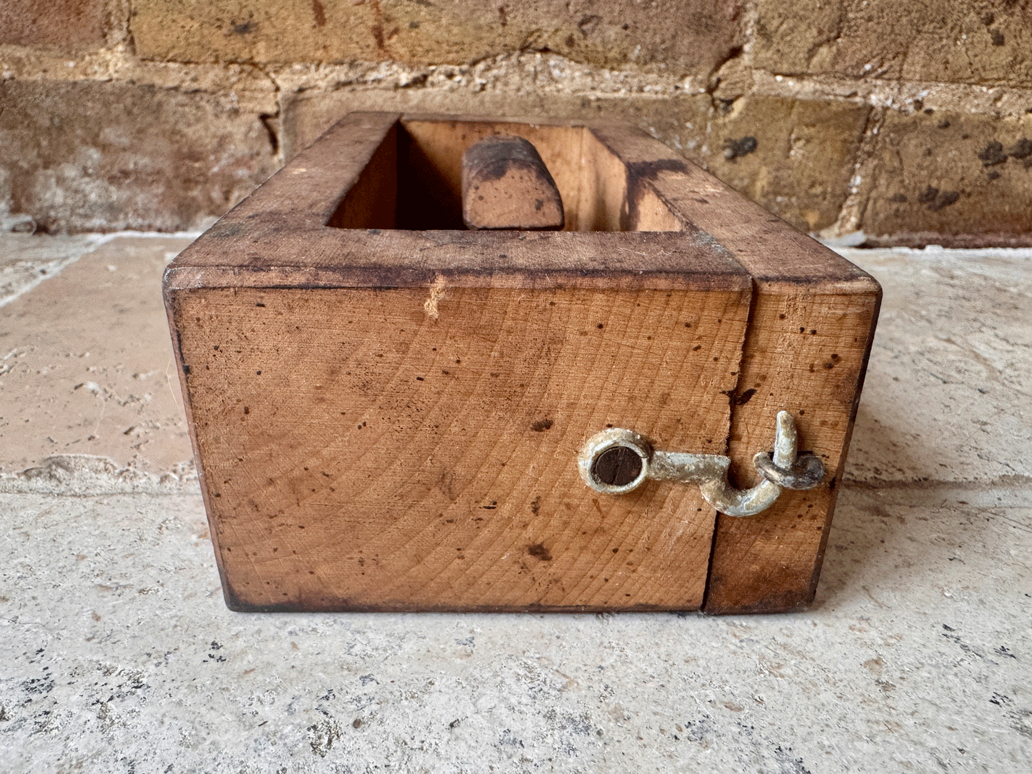 antique french rustic carved wooden treen butter mould brick grazing cow