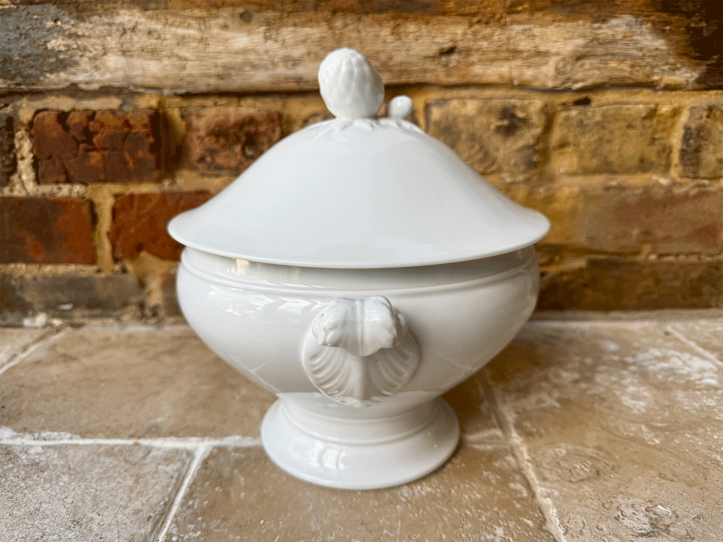 large antique french plain white ironstone soupiere tureen
