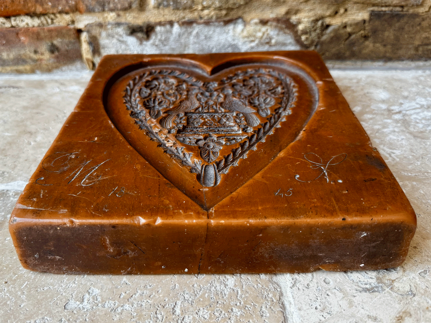 rare antique french deeply arved marzipan wedding cake memento souvenir mould