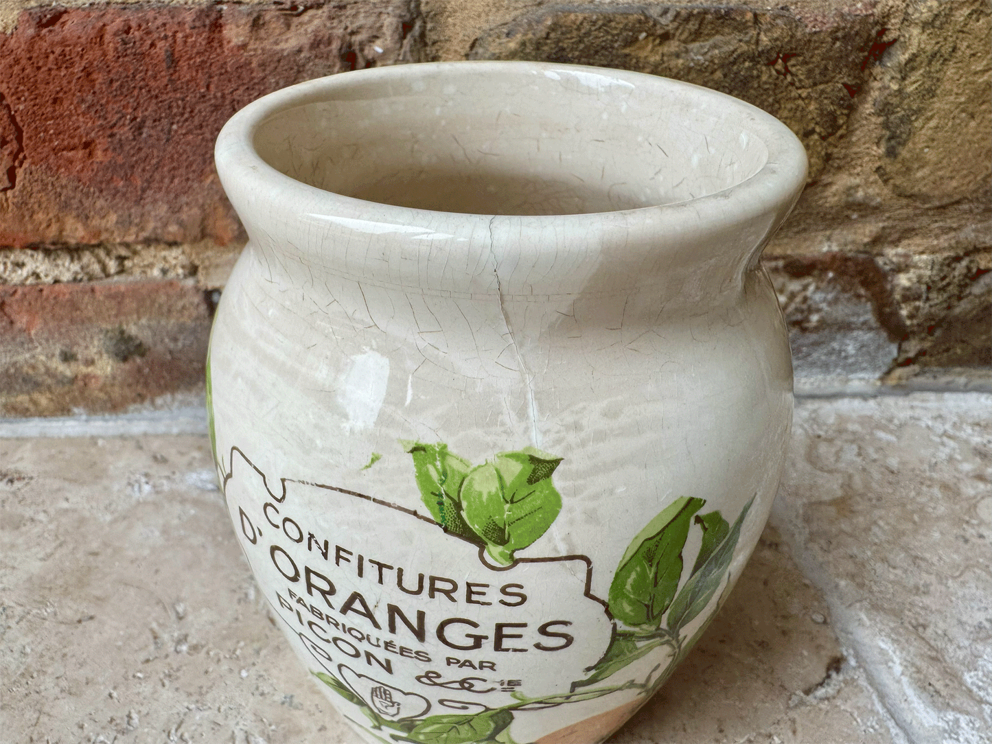 rare large antique french white ironstone picon d'oranges advertising confiture pot