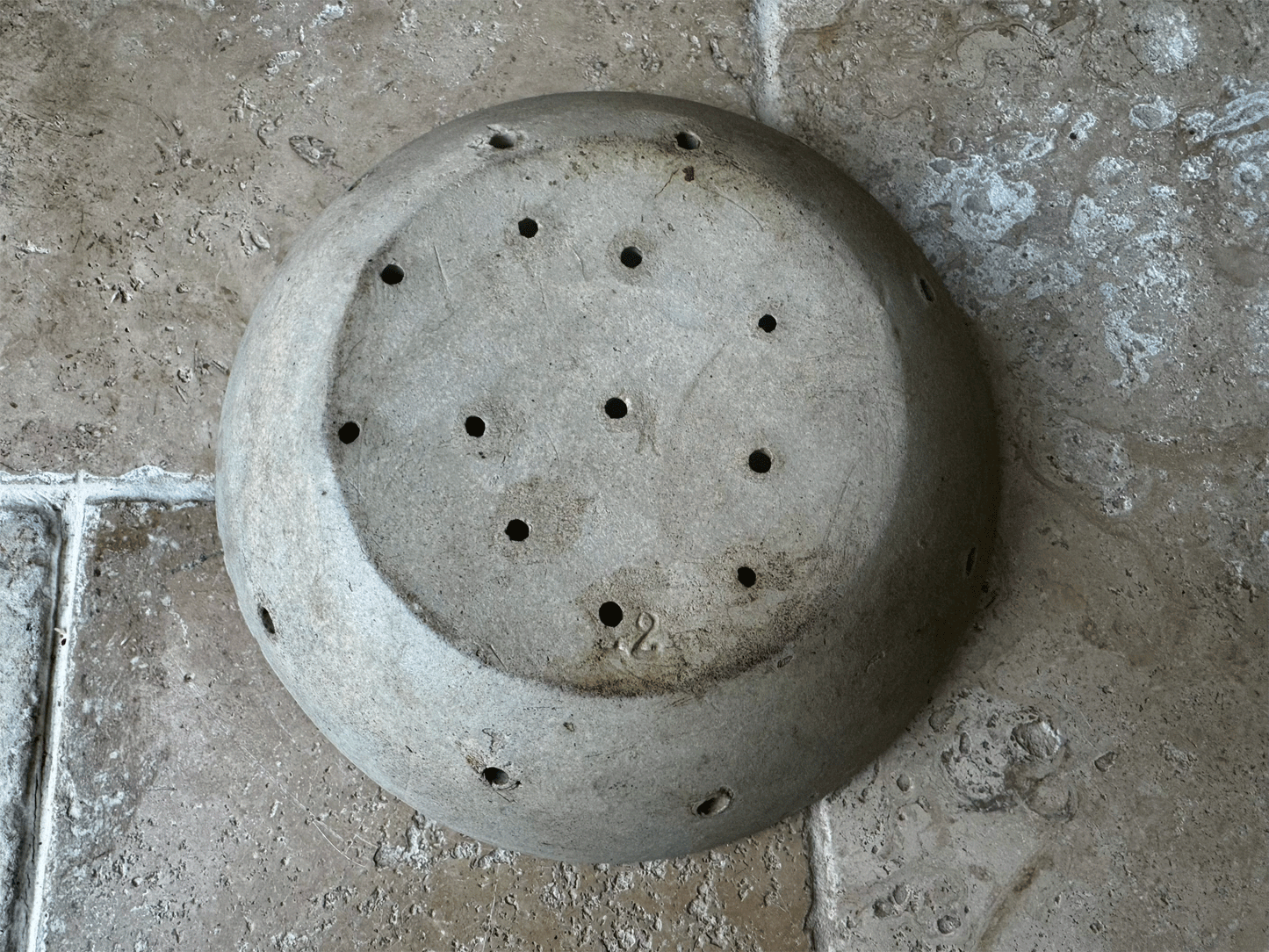 antique french stoneware rustic berry bowl pierced strainer drainer