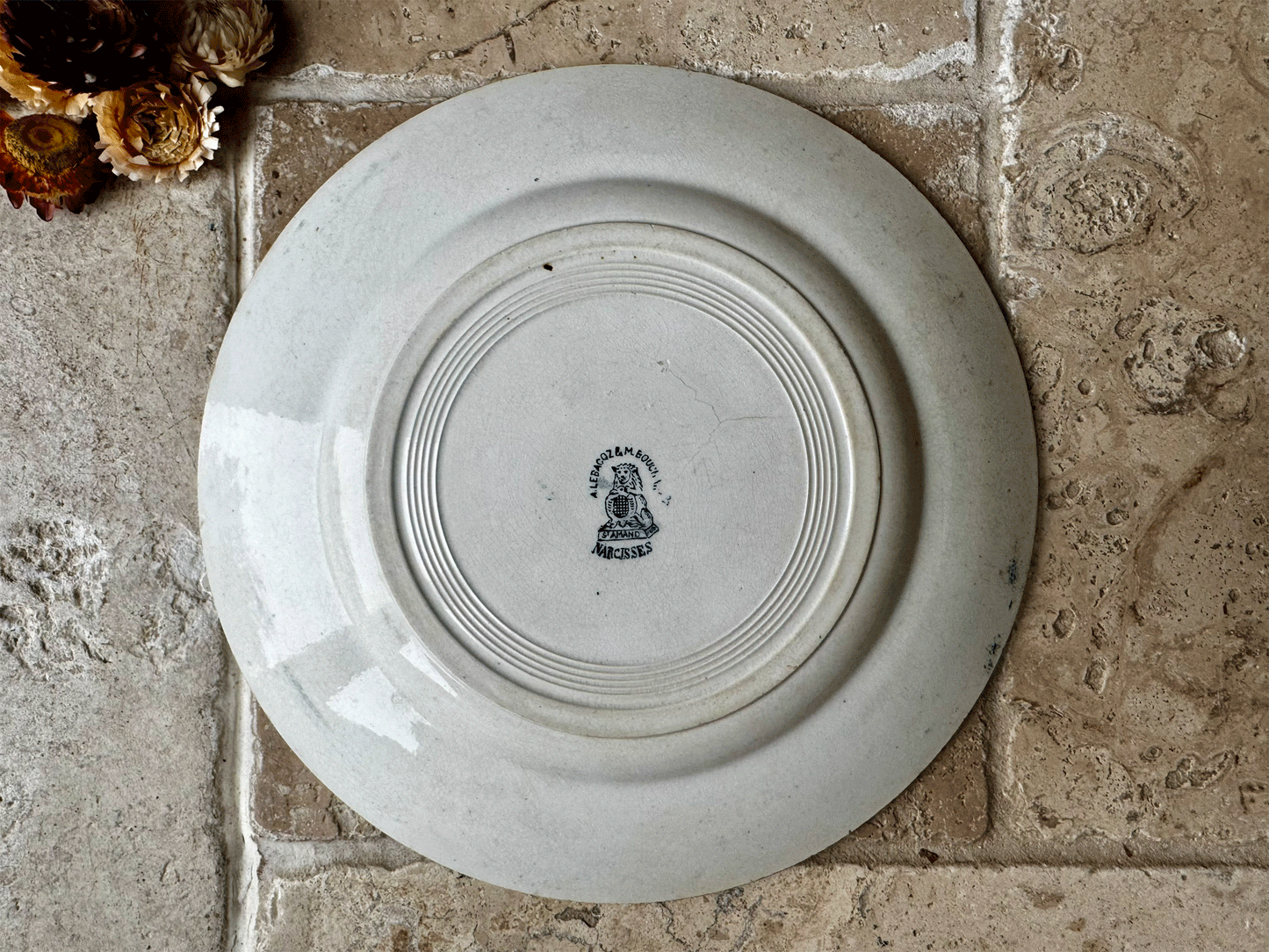 antique french st amand terre de fer lebacqz bouchart teal ironstone side plate narcisses