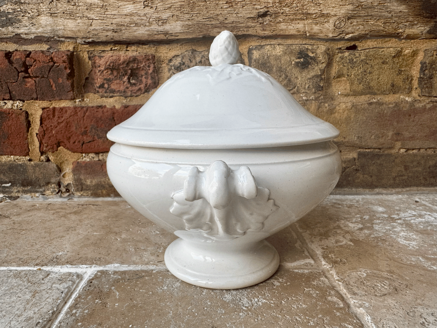 Antique French White Ironstone Soupiere by Luneville