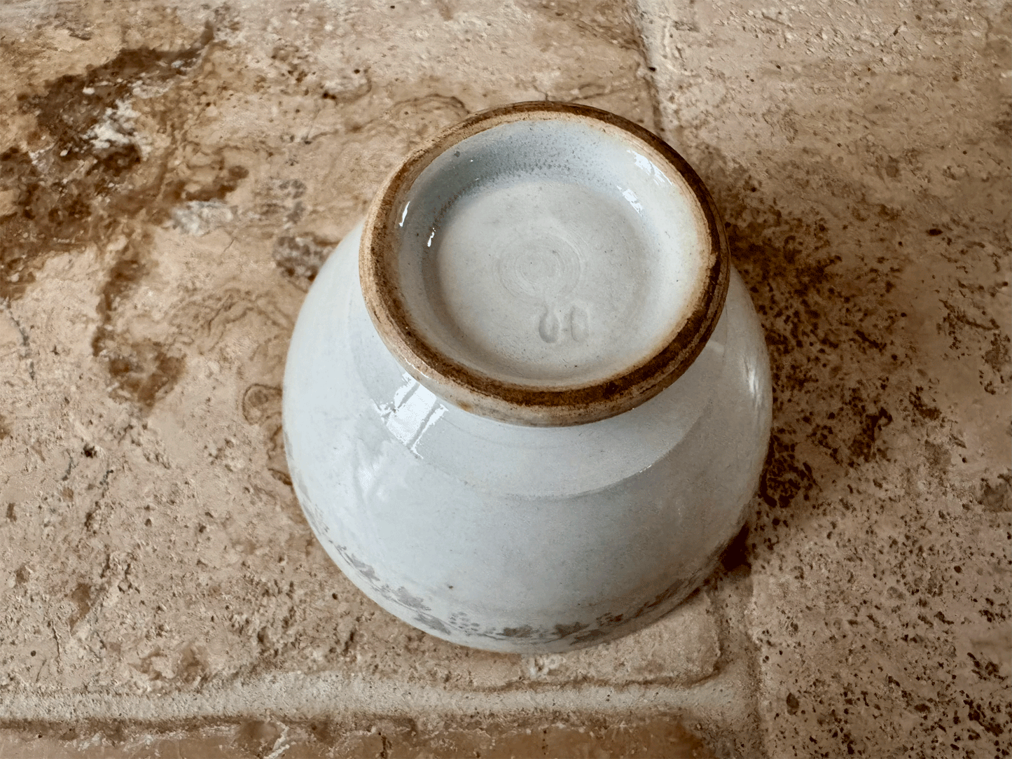 antique french ironstone terre de fer small miniature cafe au lait chocolate bowl floral