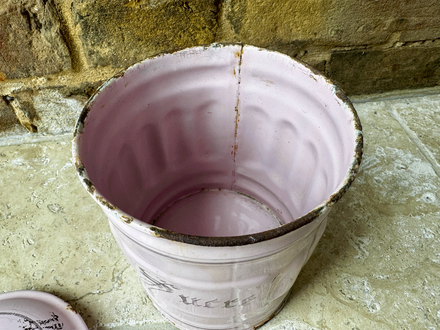antique french pink enamel sucre kitchen canister storage jar