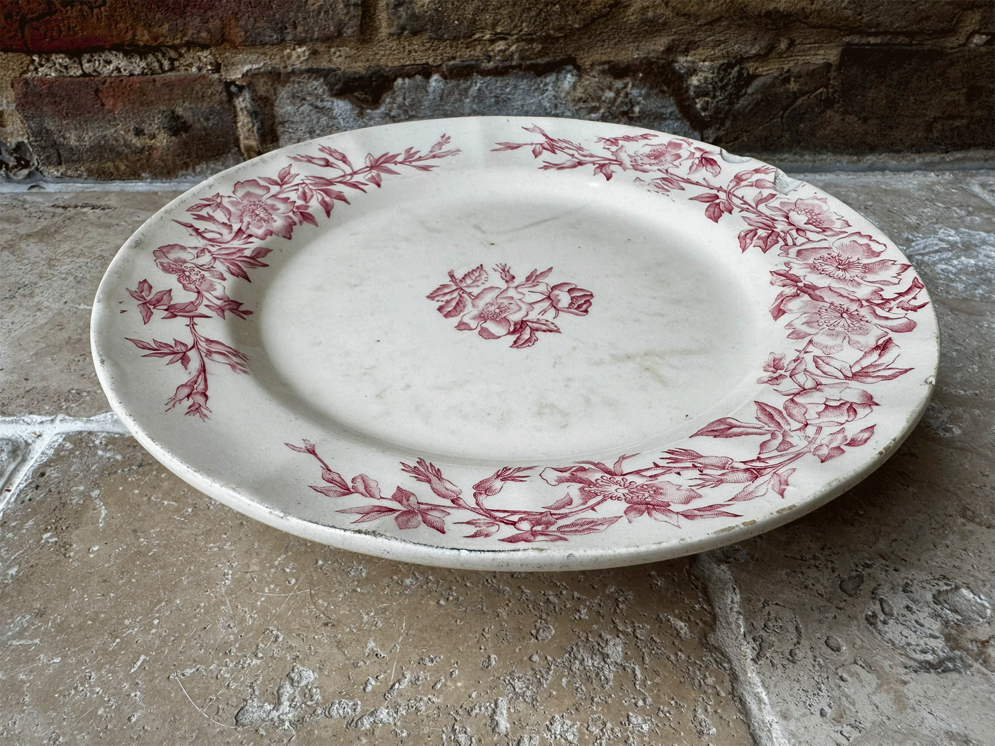 antique french pink transferware longchamp terre de fer ironstone compote compotier cake stand