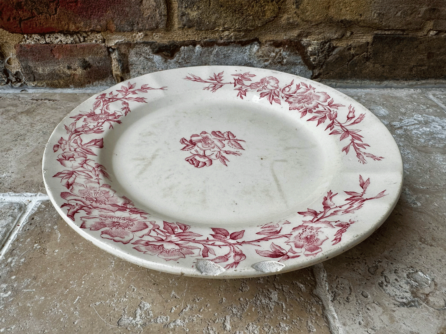 antique french pink transferware longchamp terre de fer ironstone compote compotier cake stand