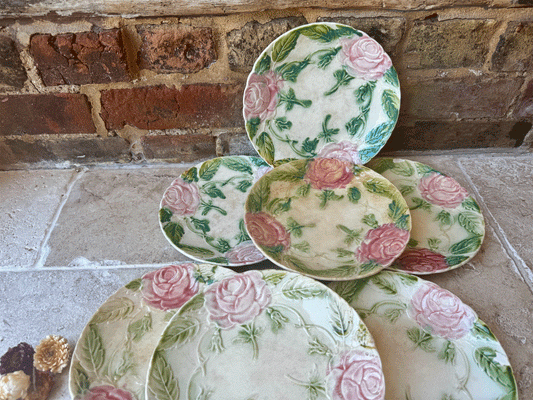 antique french majolica side plate pink roese rosettes