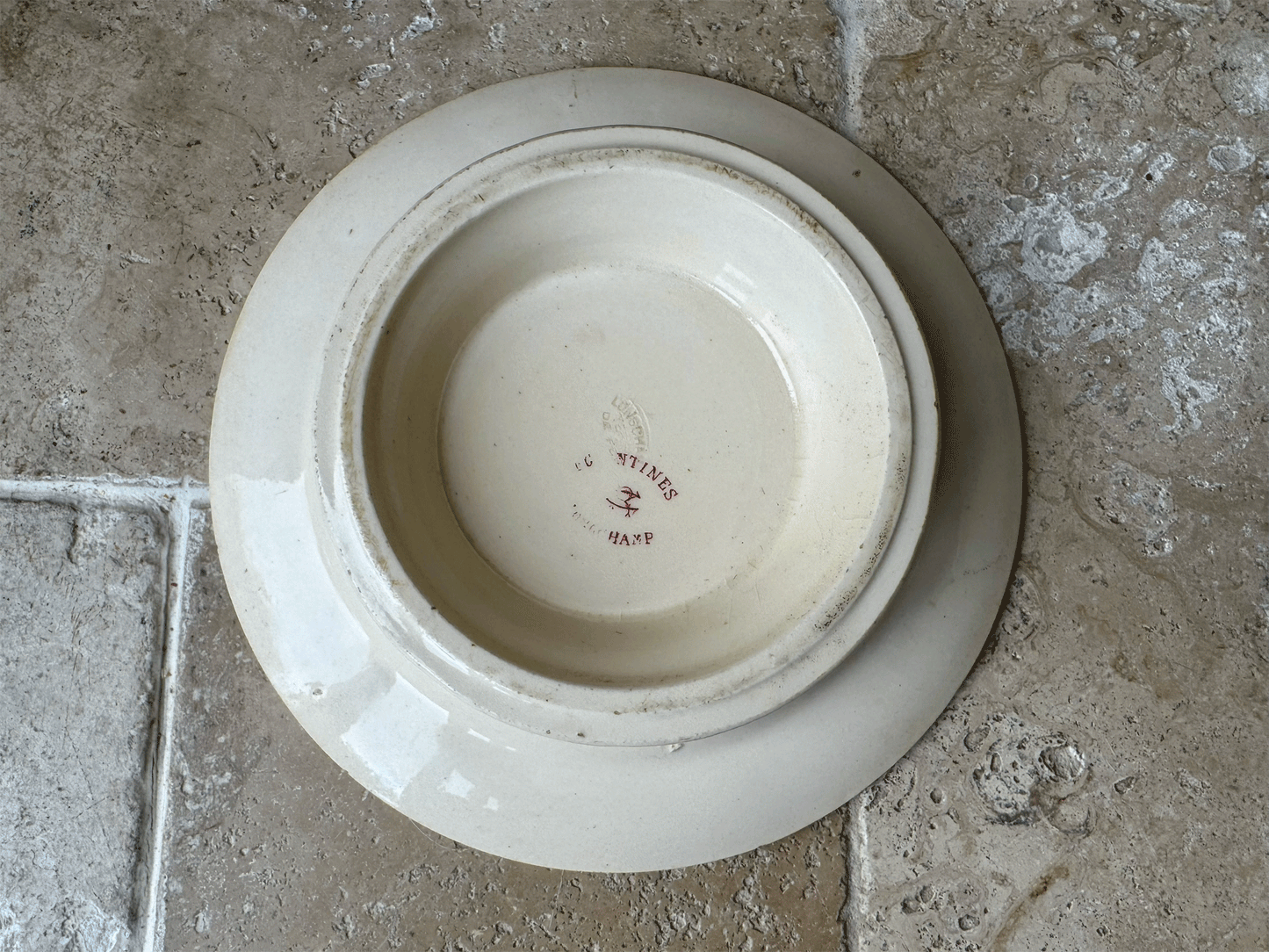 antique french pink transferware longchamp terre de fer ironstone compote compotier cake stand