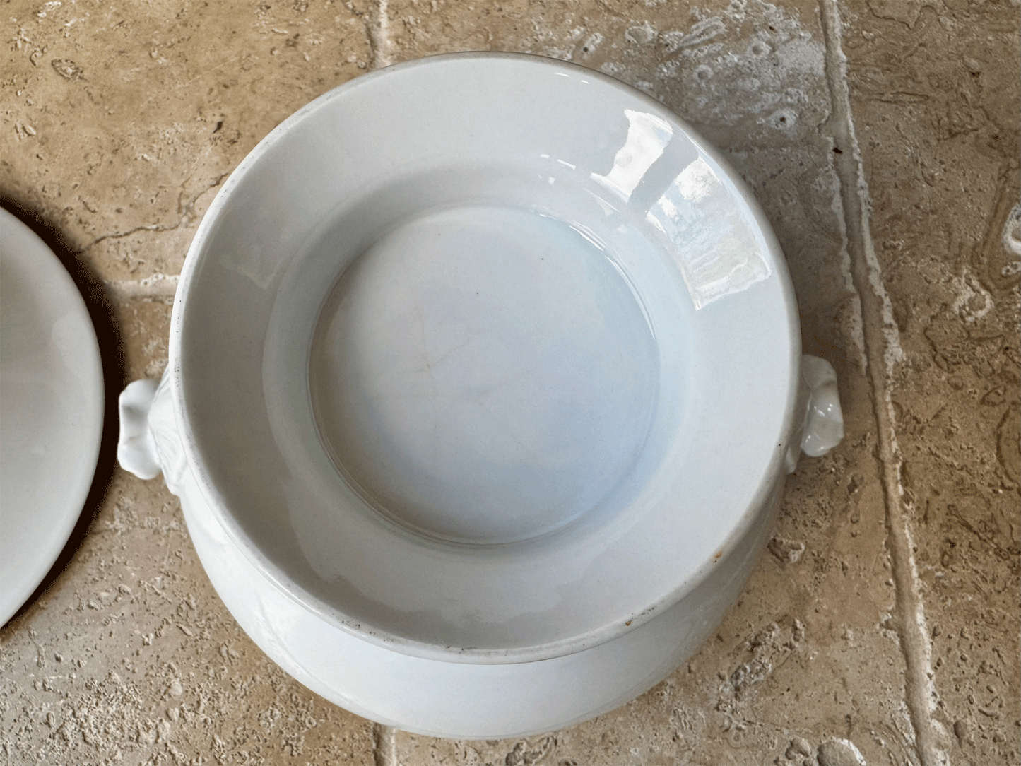 large antique french plain white ironstone soupiere tureen