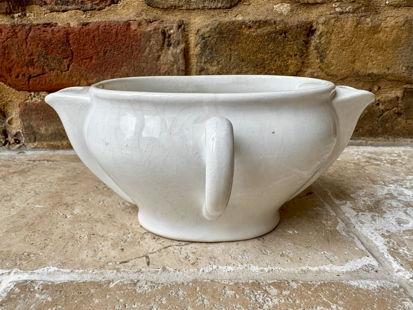 antique french badonviller white ironstone sauciere maigre gras fat separator gravy boat sauce dish