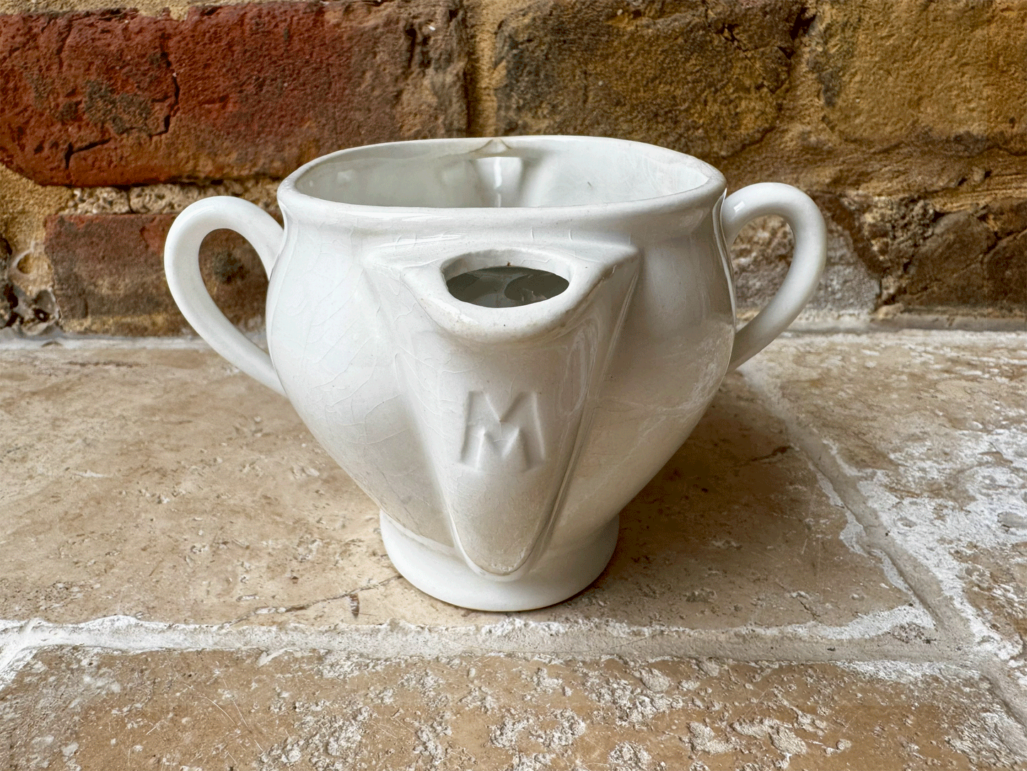 antique french badonviller white ironstone sauciere maigre gras fat separator gravy boat sauce dish
