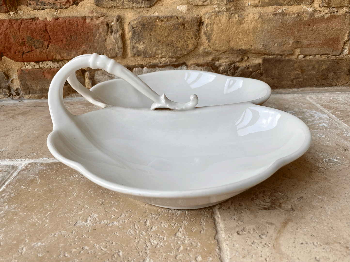rare antique french large handled vegetable serving dish white ironstone
