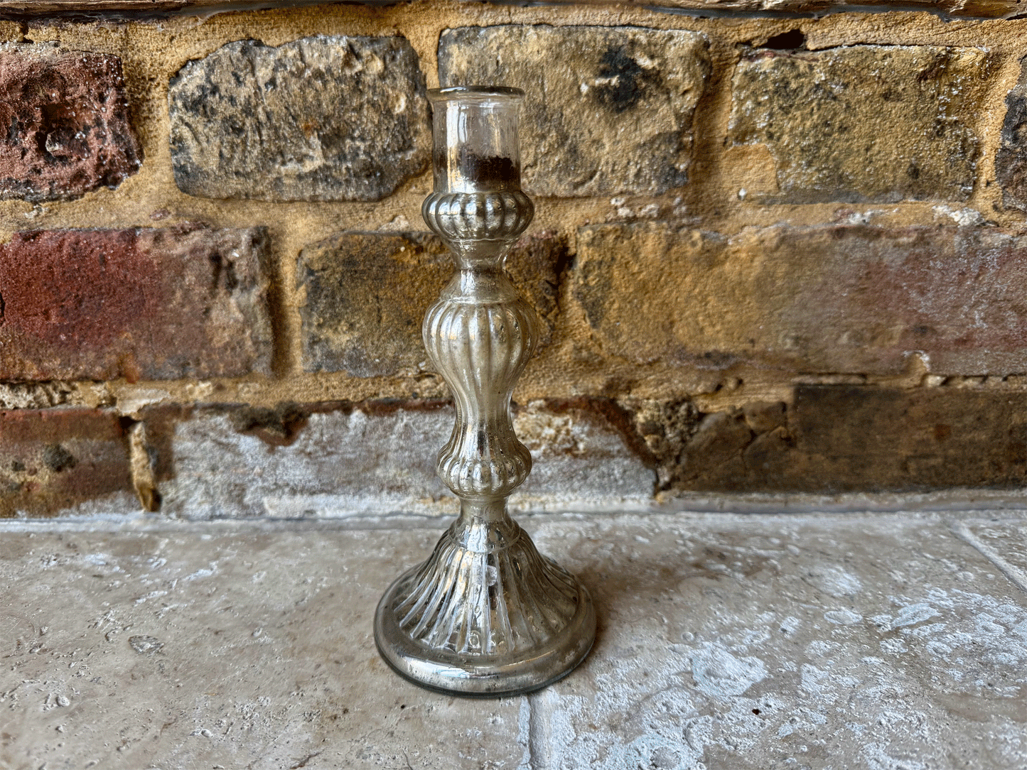 antique french rare ribbed mercury glass candlestick holder