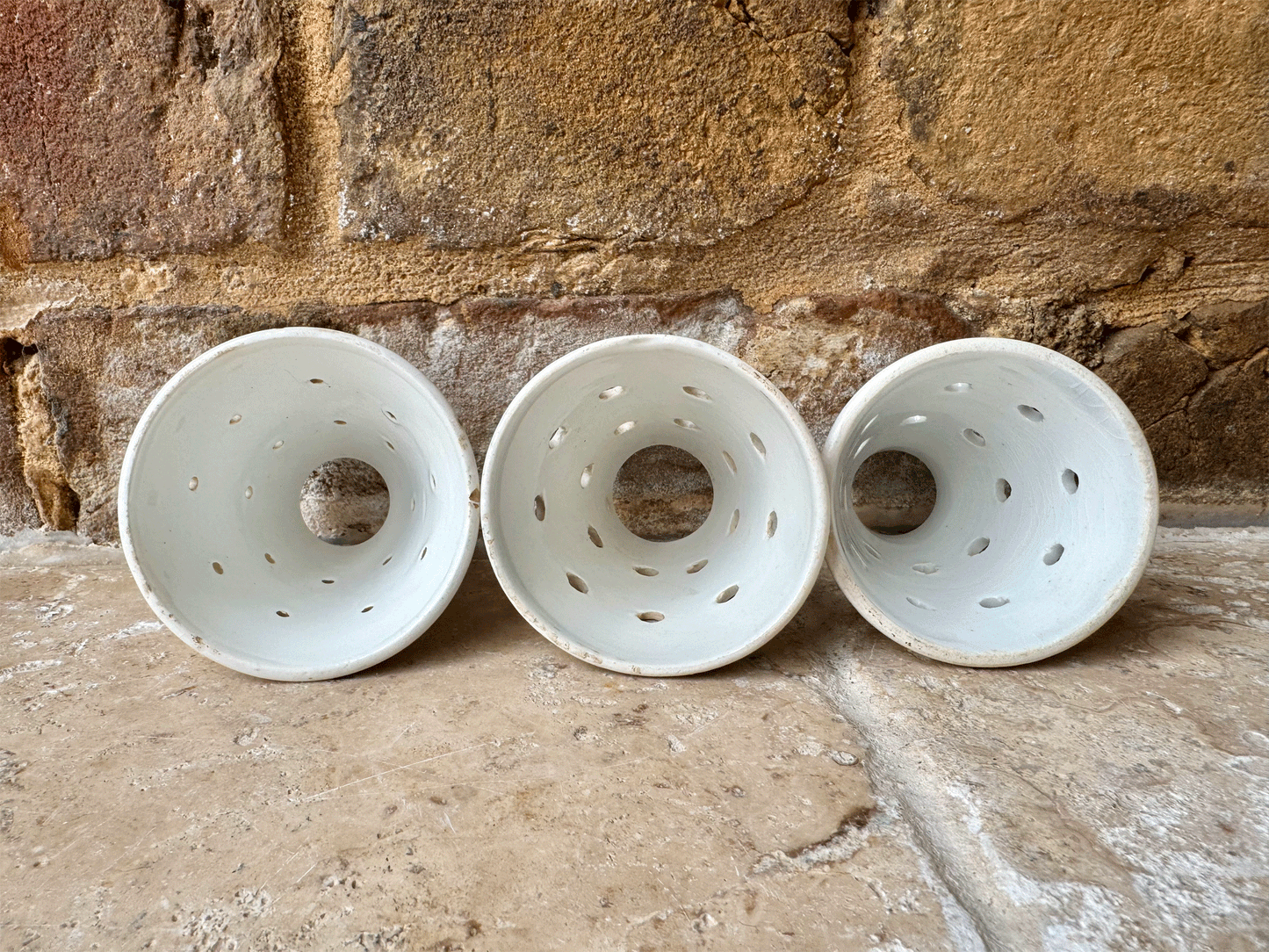 rare antique french small white ironstone pierced curd cheese faisselle mould pot