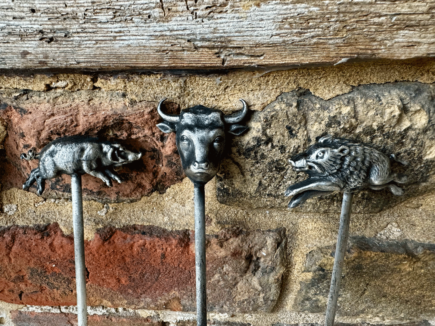 rare antique french silver plated hatelet pie skewer cockerel chicken bull rabbit pig pheasant wild boar swallow